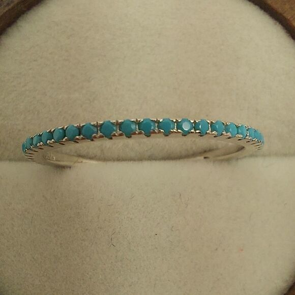 Turqouise Sterling Silver Band Stacking Ring Blue - Picture 8 of 11